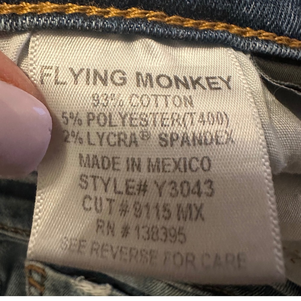 Flying Monkey High Rise Distressed Skinny Jeans Blue Raw Hem Y3043 Size 29 - Picture 7 of 13